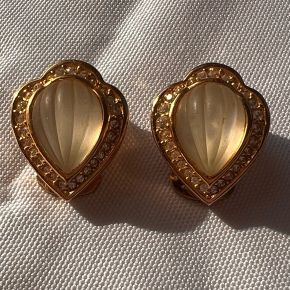 Christian Dior signed vintage glass Gold teardrop w/ Swarovski Crystals - Picture 4 of 6